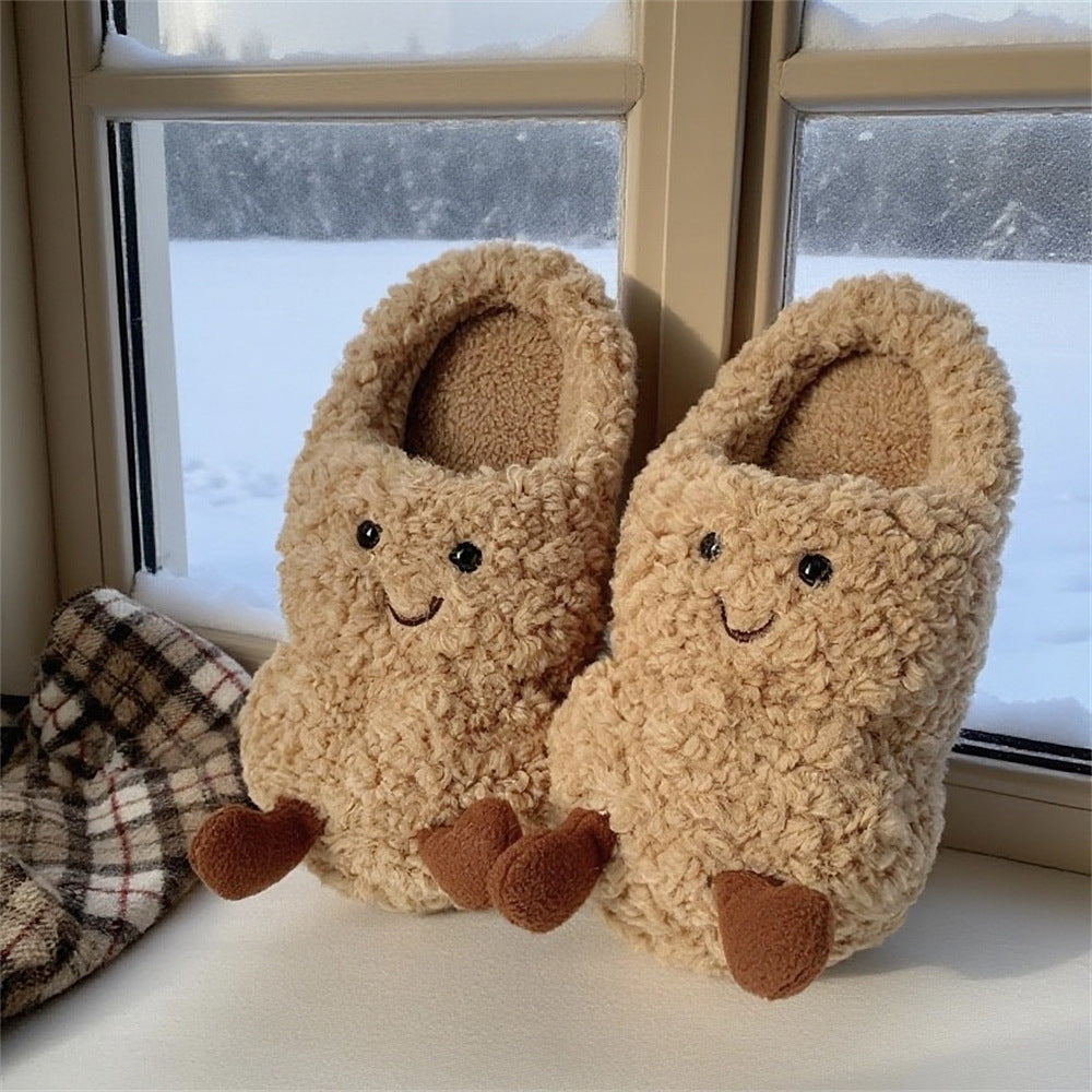Creative Fun Peanut Indoor Home Warm Cotton Slippers for Women, Ins Plush Student Winter Comfortable Postpartum Shoes