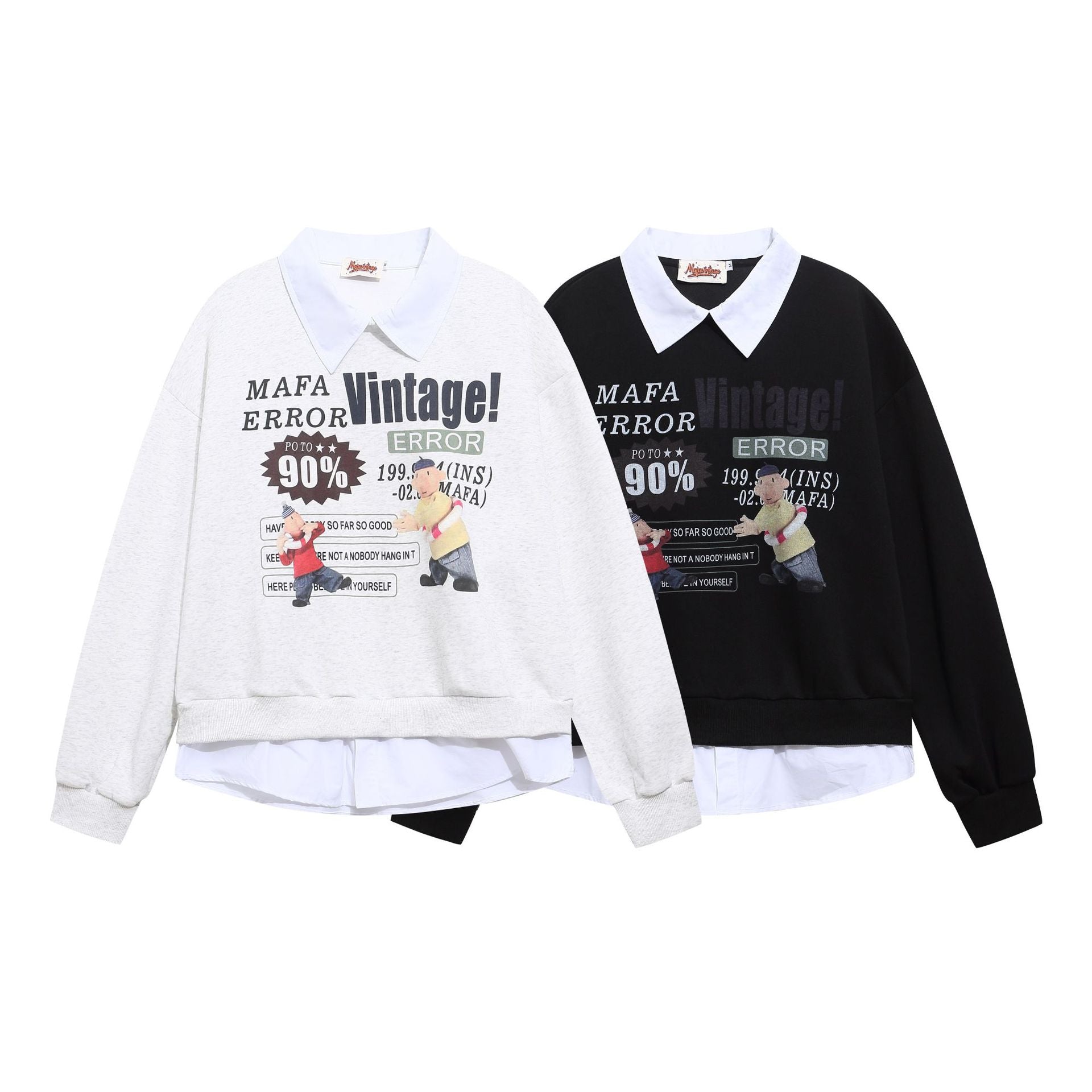 Fun cartoon print splicing fake two POLO collar hoodies