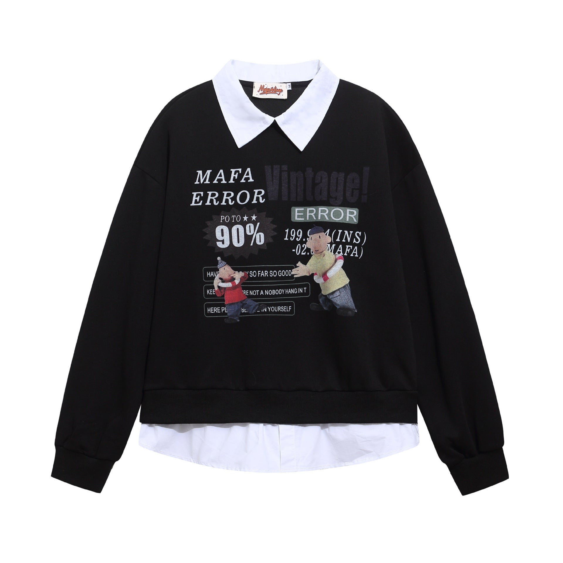 Fun cartoon print splicing fake two POLO collar hoodies