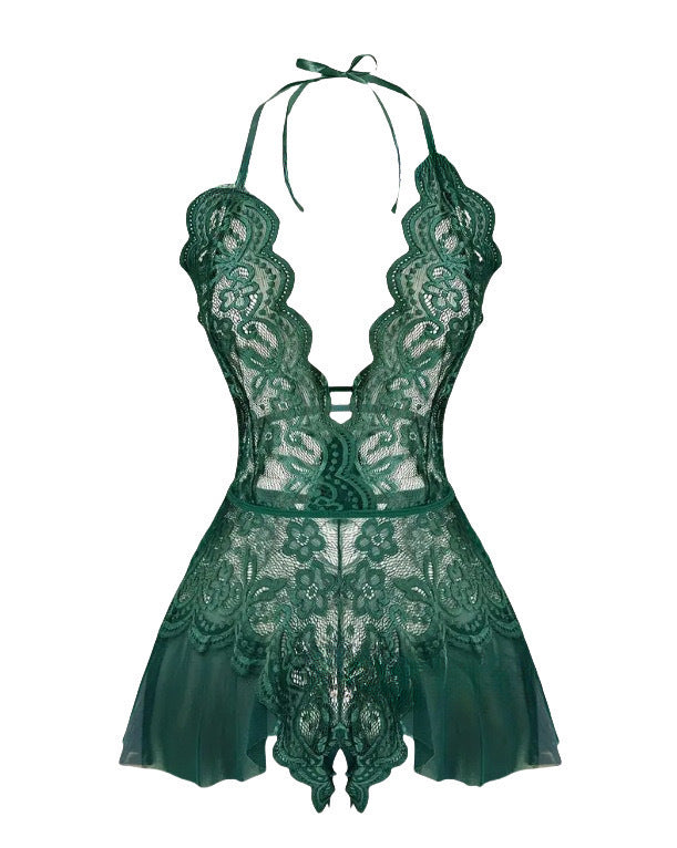 Sexy lingerie with transparent lace and seductive jumpsuit for women