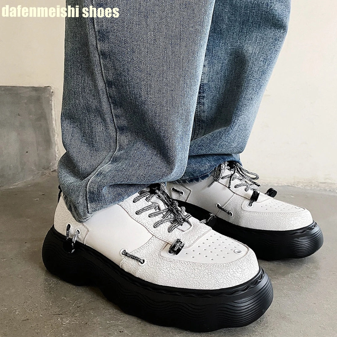 2026 Winter New Man/women Casual Shoes Platform Lace Up Fashion Real Leather Clunck Sneaker Round Toe Mixed Color Punk Dad Shoes