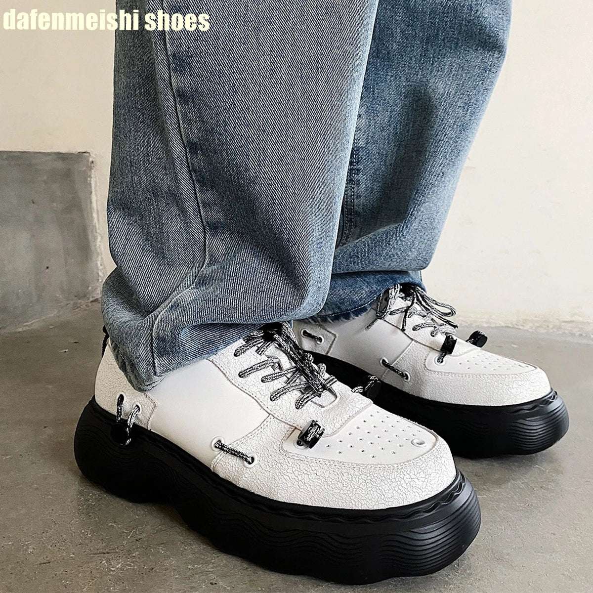 2026 Winter New Man/women Casual Shoes Platform Lace Up Fashion Real Leather Clunck Sneaker Round Toe Mixed Color Punk Dad Shoes